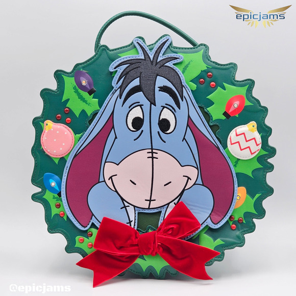 Disney Winnie the Pooh Eeyore Holiday Wreath Convertible Light-Up Backpack Bag - Picture 1 of 3